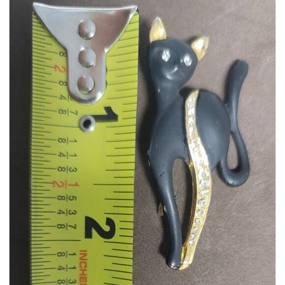 Black Cat Rhinestone Brooch Pin Gold Tone Vintage Jewelry Accessory - Picture 4 of 4